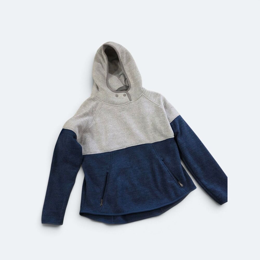 prAna Tri Thermal Threads Hoodie XL Gray Blue Colorblock Snap Neck Fleece